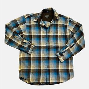 Pendleton Men’s Wool Plaid Lodge Shirt/Shacket Brown/Blue/Tan Ombré Size Medium